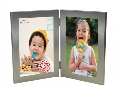 Silver Colour Twin 2 Picture Vertical Double Folding Photo Frame - 123