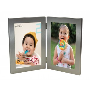 Silver Colour Twin 2 Picture Vertical Double Folding Photo Frame - 123