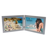 2 Picture - 7 x 5 inches Brushed Aluminium Silver Colour Horizontal Double Folding Photo Frame Gift - Takes 2 Photos of 7 x 5 inches (18 x 13 cm) - Landscape Style