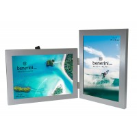 2 Picture - 5 x 7 inches Brushed Aluminium Silver Colour Double Folding Photo Frame Gift - Takes 2 Standard 5 x 7 inch photographs - 1 Landscape and 1 Portrait Style